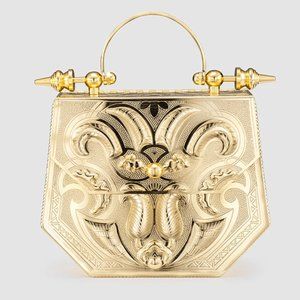 Okhtein Palmette Hexagon Minaudière Gold Brass